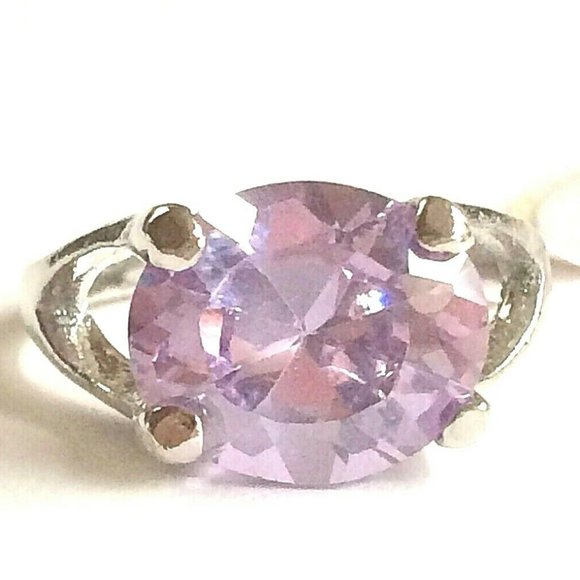 Amethyst Ring Size 7 Lavender Purple Cubic Zirconia Simulated Silver Plated - Picture 1 of 10